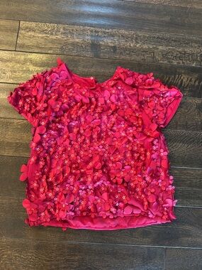 NWT Varun Bahl 2d floral appliqué ss top sz 0